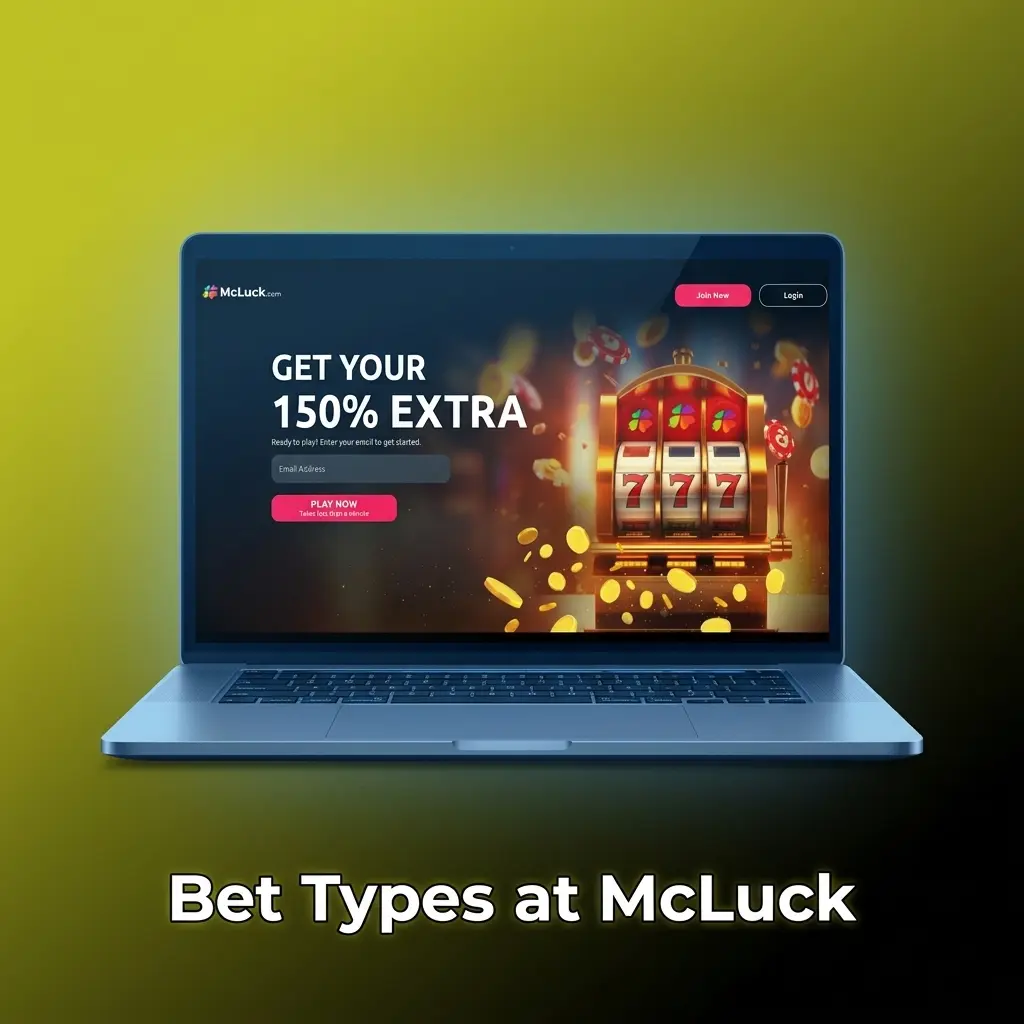 McLuck bet types diagram showing Single, Parlay, and System betting options with odds and stake combinations