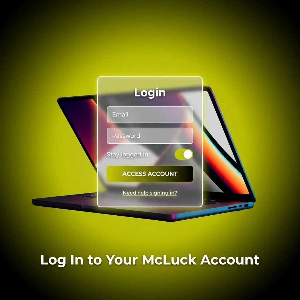 McLuck account login page showing step-by-step sign-in instructions for accessing games and promotions